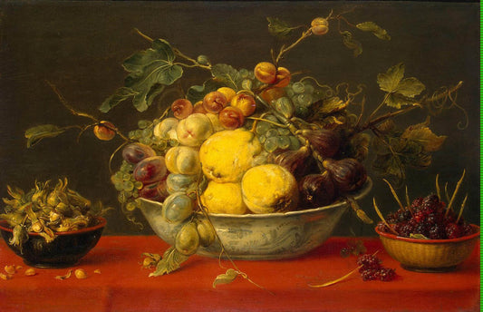 Fruit in a Bowl on a Red Cloth, vintage artwork by Frans Snyders, 12x8" (A4) Poster