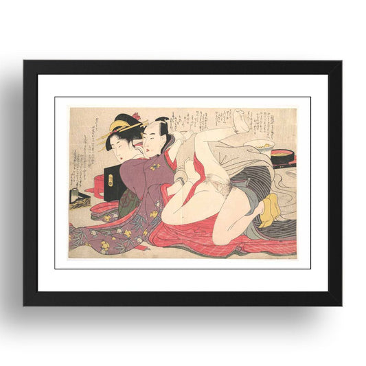 Kitagawa Utamaro, Graphic Erotic ukiyo-e Japanese Shunga, classic artwork in 17x13"(A3) Frame