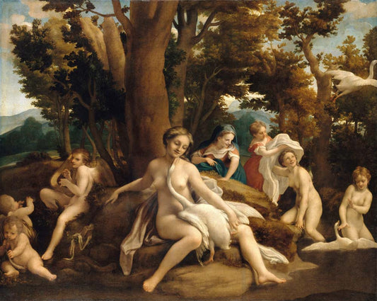 leda & the swan by A. A. da Correggio, 1532, 12x8" (A4) Poster