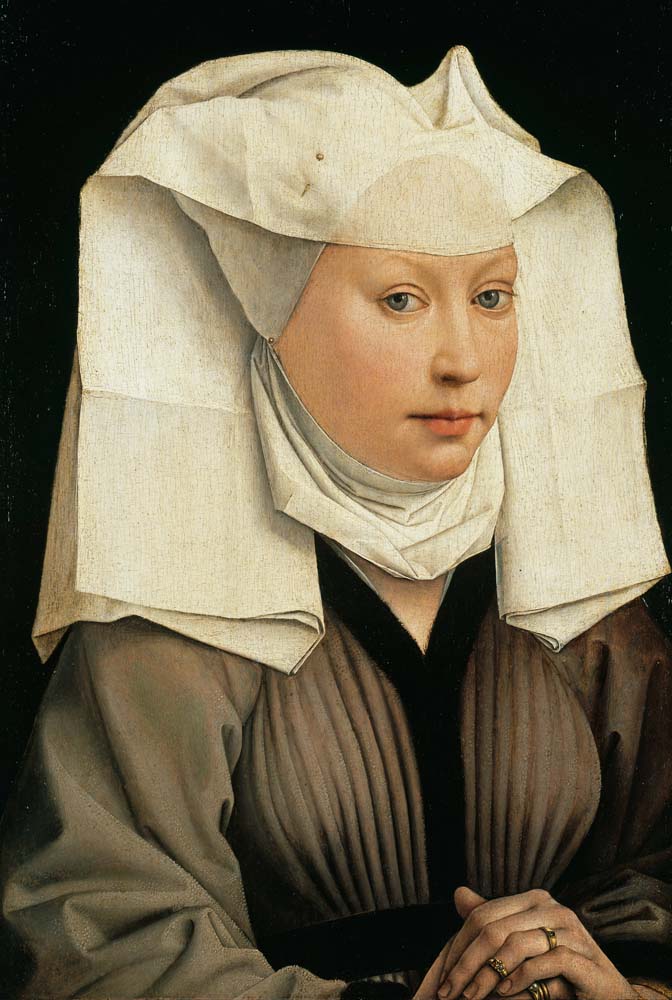 woman with a winged bonnet by R.v.der Weyden, 12x8" (A4) Poster