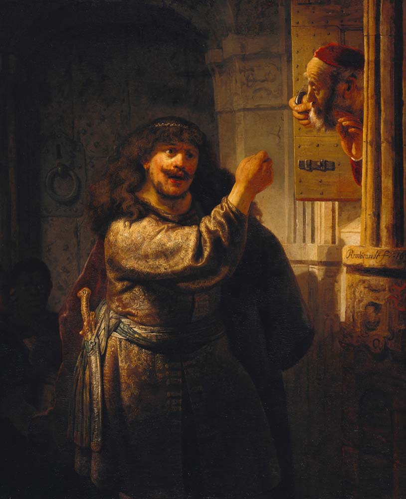 simson threatened his far in law by Rembrandt, 12x8" (A4) Poster