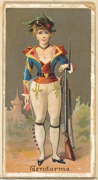 :Gendarme from the Occupations for Women series for Old Judge and Dogs Head Cigarettes 1887, vintage artwork, 16x12"(A3) Poster Print