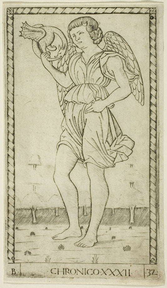 Genius of Time, plate 32 from Genii and Virtues by  Master of the E-Series Tarocchi, 23x16"( A2 size) Poster Print