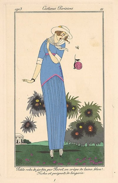 George Barbier:Petite robe de Jardin from Costumes Parisiens 1913, vintage artwork, 16x12"(A3) Poster Print