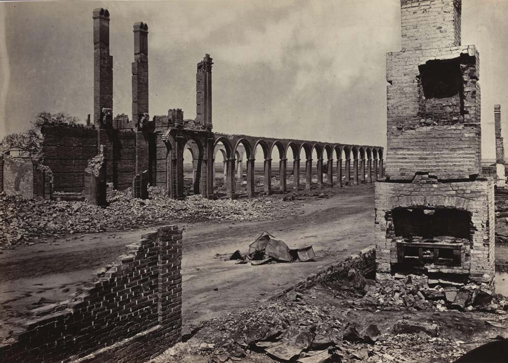 George Barnard - Ruins of the R.R. Depot Charleston from the album Photographic Views of Sherman's Campaign, vintage historic photograph, modern poster print
