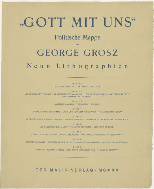 George Grosz - Table of contents, portfolio Got mit uns, vintage art, modern poster print