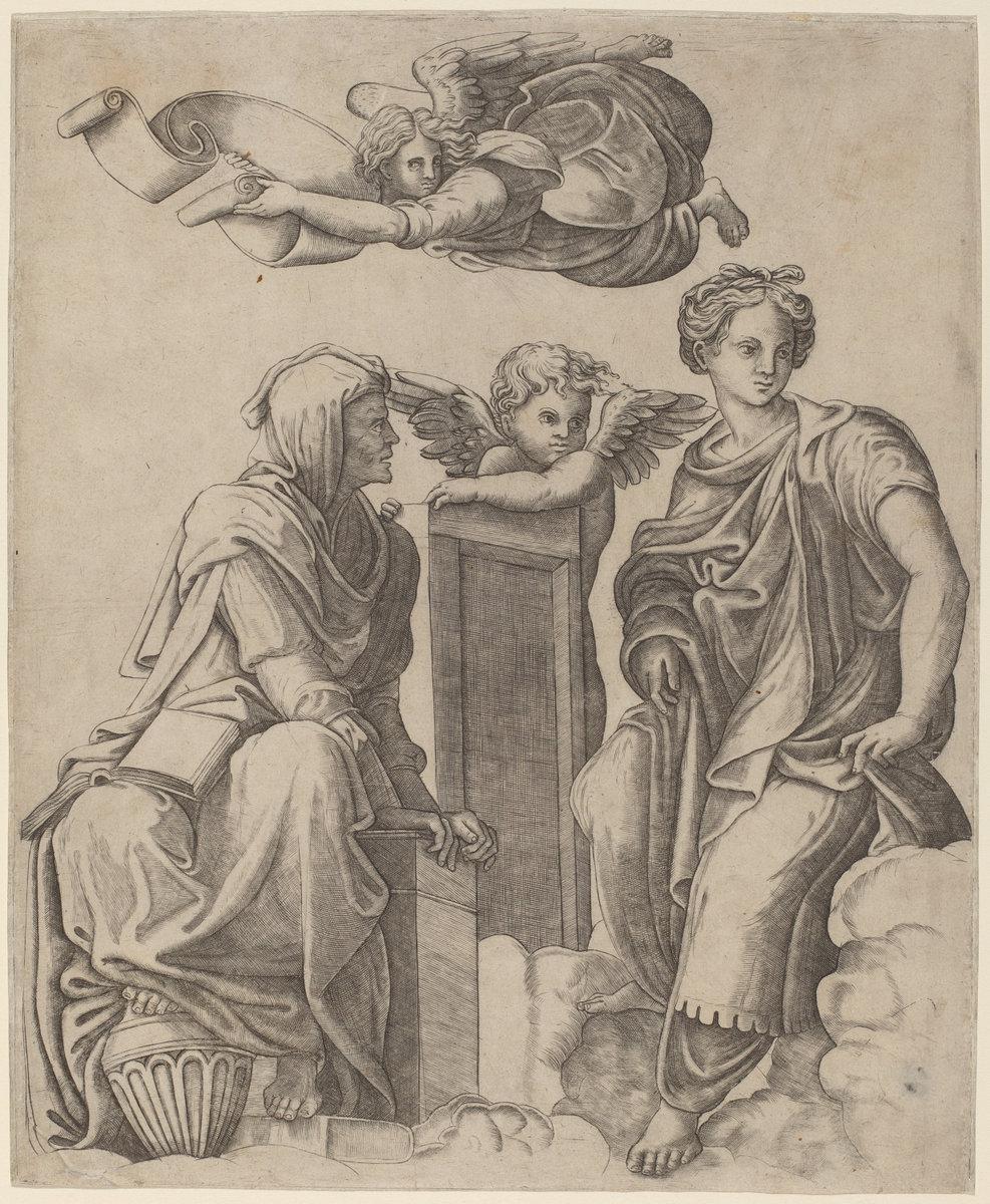 Giovanni Antonio da Brescia after Raphael:Two Sibyls and an ,16x12"(A3) Poster