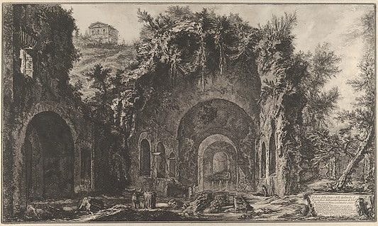 Giovanni Battista Piranesi:View of the fountainhead and the Grotto of Egiria outside the Porta Capena 1760–78, vintage artwork, 16x12"(A3) Poster Print