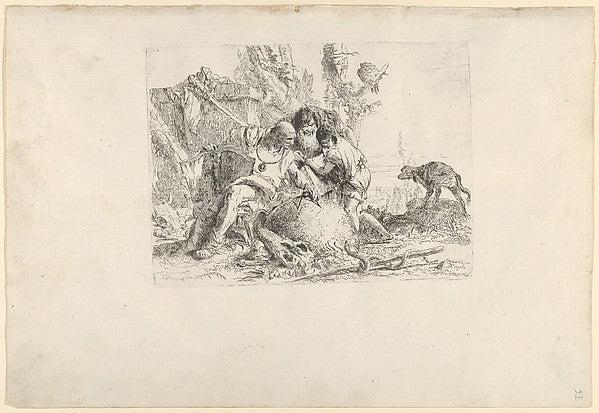 Giovanni Battista Tiepolo:Two Magicians and a Child from the Scherzi c1740, vintage artwork, 16x12"(A3) Poster Print