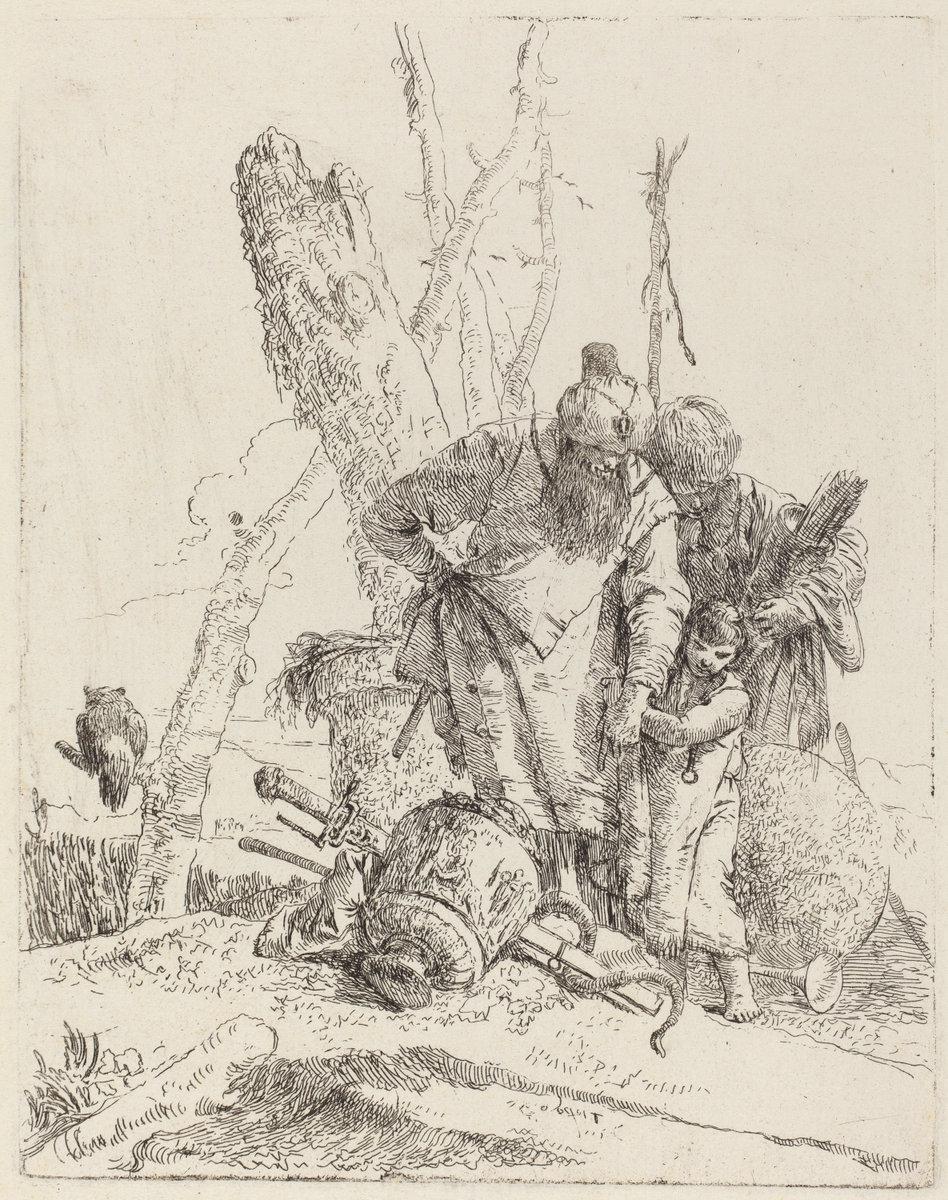 Giovanni Battista Tiepolo:Two Turbaned Magicians and a Boy,16x12"(A3) Poster