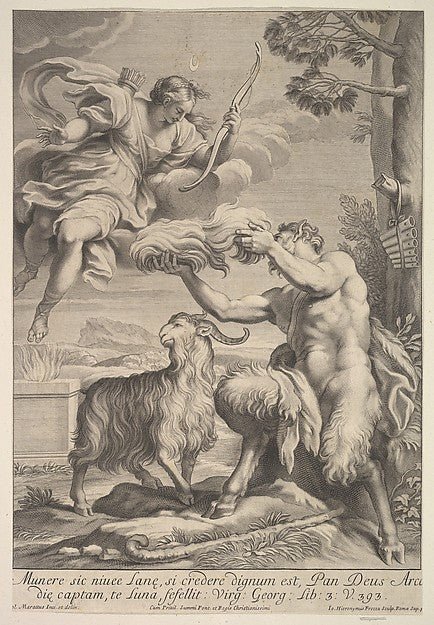 Giovanni Girolamo Frezza , After Carlo Maratti:Pan foiled by Diana 1675–1741, vintage artwork, 16x12"(A3) Poster Print