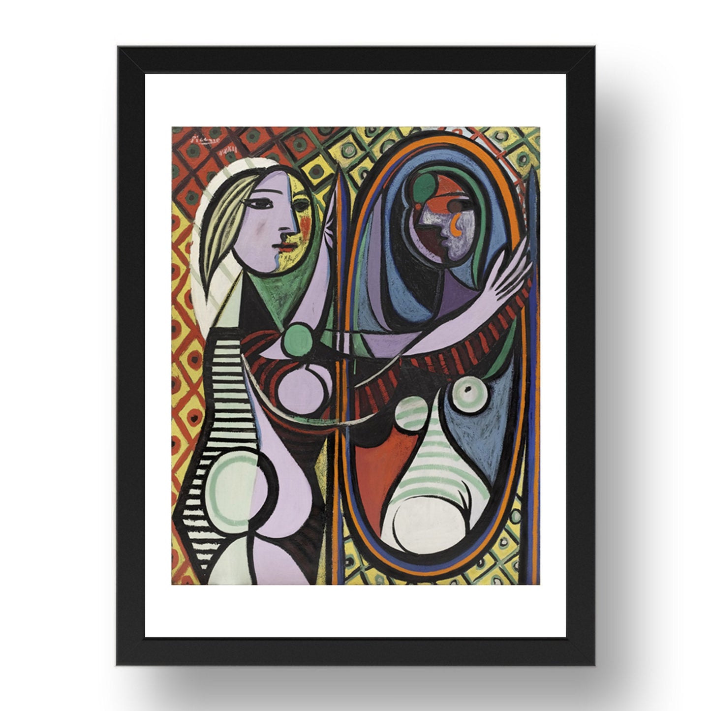 Girl before a Mirror by Pablo Picasso, A3 Size Reproduction Poster Print in 17x13" Black Frame