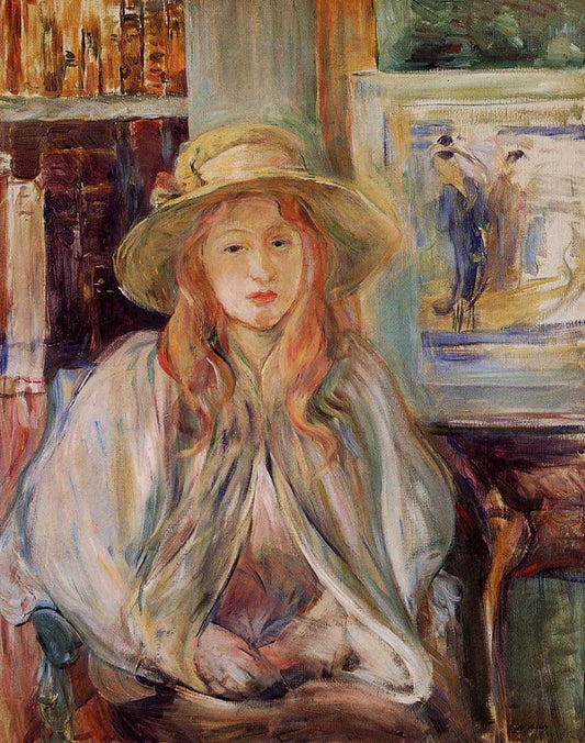 Girl in a Straw Hat - 1892 - by Berthe Morisot, vintage art, modern poster print