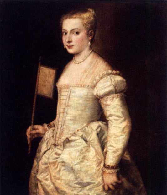 Girl with a Fan, vintage artwork by Titian, A3 (16x12") Poster Print