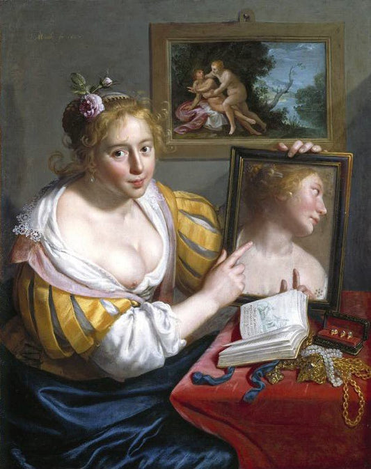 Girl with a Mirror, vintage artwork by Paulus Moreelse, A3 (16x12") Poster Print