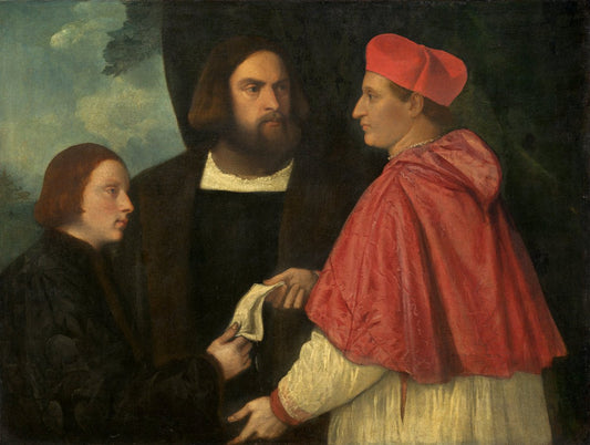 Girolamo and Cardinal Marco Corner Investing Marco, Abbot of Carrara with His Benefice, vintage artwork by Titian, A3 (16x12") Poster Print