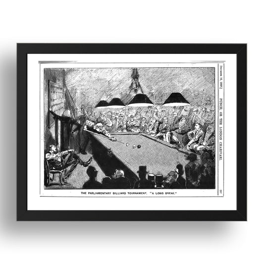 Gladstone Pool Snooke billiard Table 1893 Cartoon, vintage historic poster in 17x13"(A3) Frame