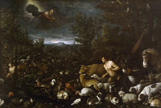 God reprimanding Adam, vintage artwork by Francesco Bassano  the Younger, 12x8" (A4) Poster