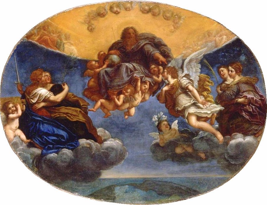 God the Father and Archangel Gabriel, vintage artwork by Francesco Albani, 12x8" (A4) Poster