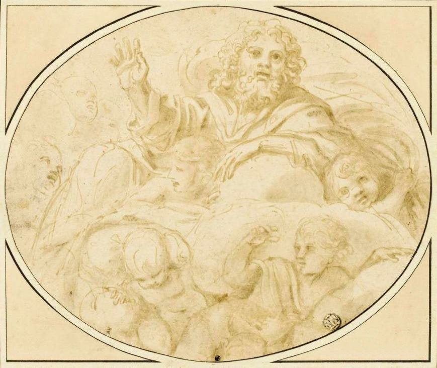 God the Father Blessing the Universe, vintage artwork by Francesco Albani, 12x8" (A4) Poster
