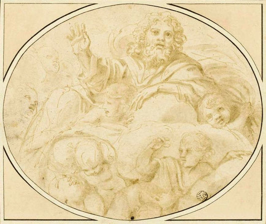 God the Father Blessing the Universe, vintage artwork by Francesco Albani, 12x8" (A4) Poster