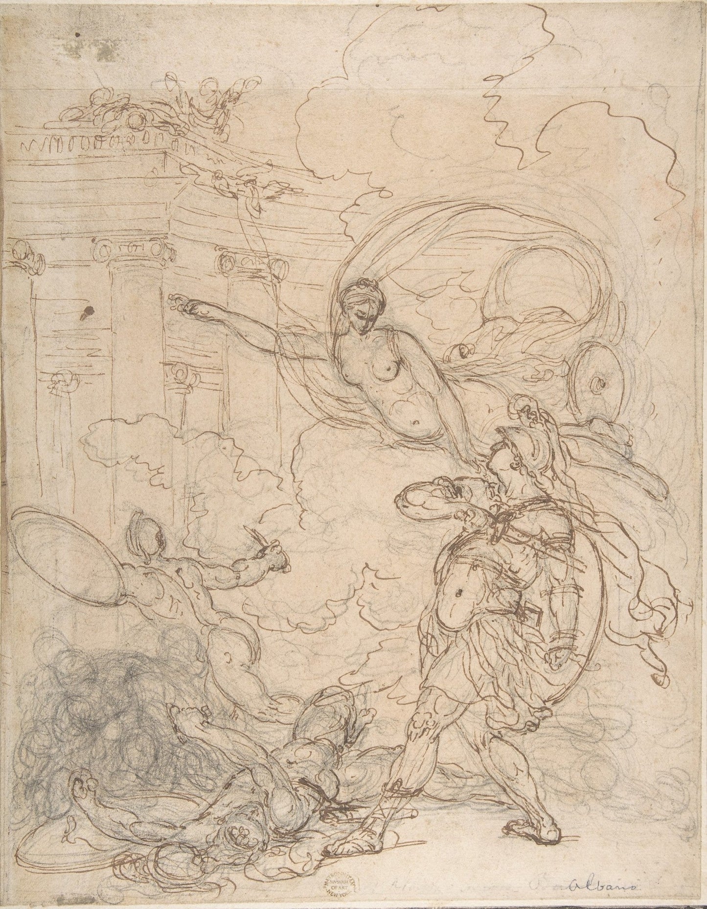 Goddess Inciting a Warrior, vintage artwork by Francesco Albani, 12x8" (A4) Poster