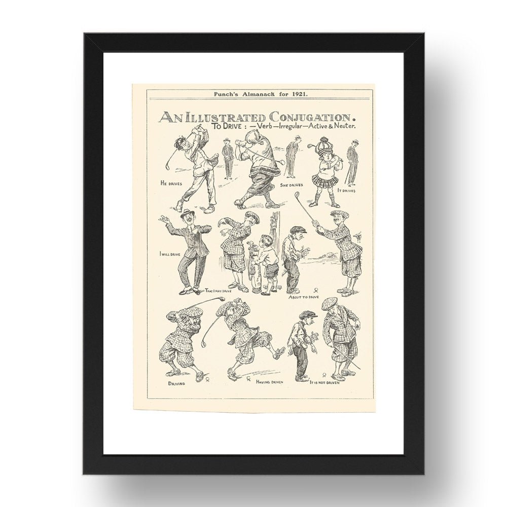 Golf Conjugation (1921),  historic satirical golfing posters in TWO 17x13" Frames