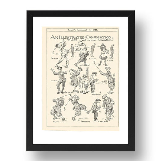 Golf Conjugation (1921),  historic satirical golfing posters in TWO 17x13" Frames