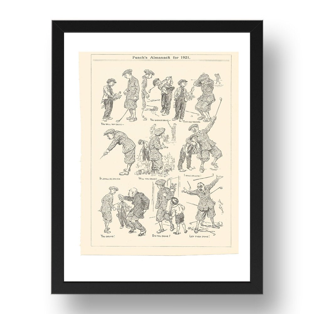 Golf Conjugation (1921),  historic satirical golfing posters in TWO 17x13" Frames