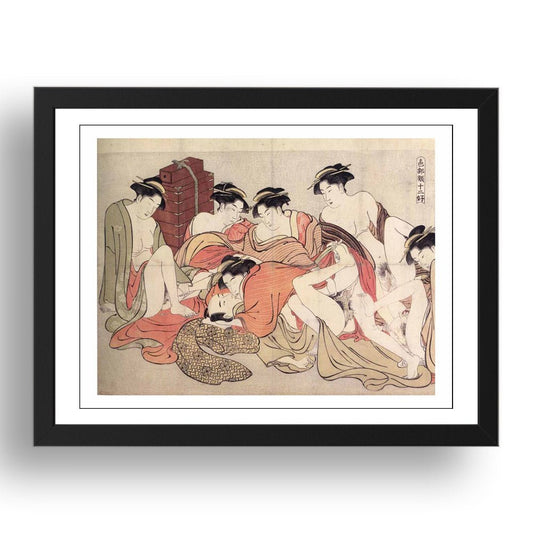 Graphic Erotic ukiyo-e floating world Japanese Shunga, classic artwork in 17x13"(A3) Frame