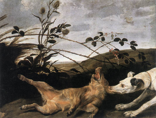 Greyhound Catching a Young Wild Boar, vintage artwork by Frans Snyders, 12x8" (A4) Poster