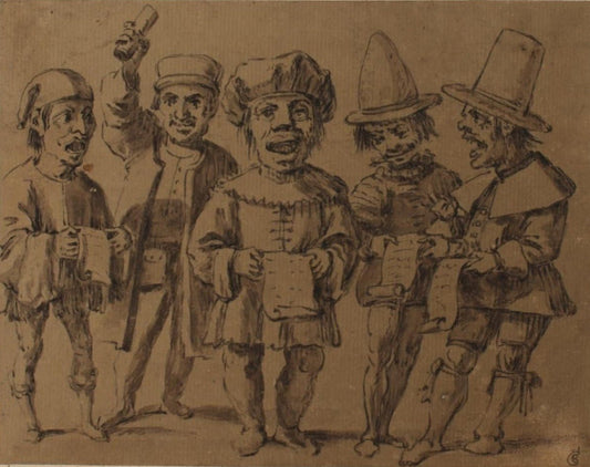 Group of Five Singers, vintage artwork by Francesco Albani, 12x8" (A4) Poster