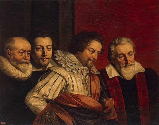 Group Portrait of Four Members of the Paris Council, vintage artwork by Frans Pourbus the Younger, 12x8" (A4) Poster