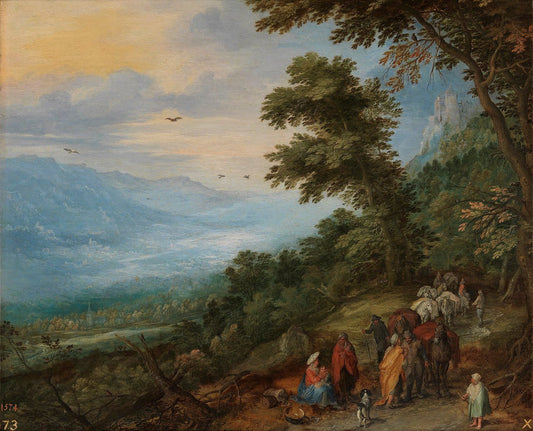 Gypsy Gathering in a Wood, vintage artwork by Jan Brueghel the Elder, 12x8" (A4) Poster