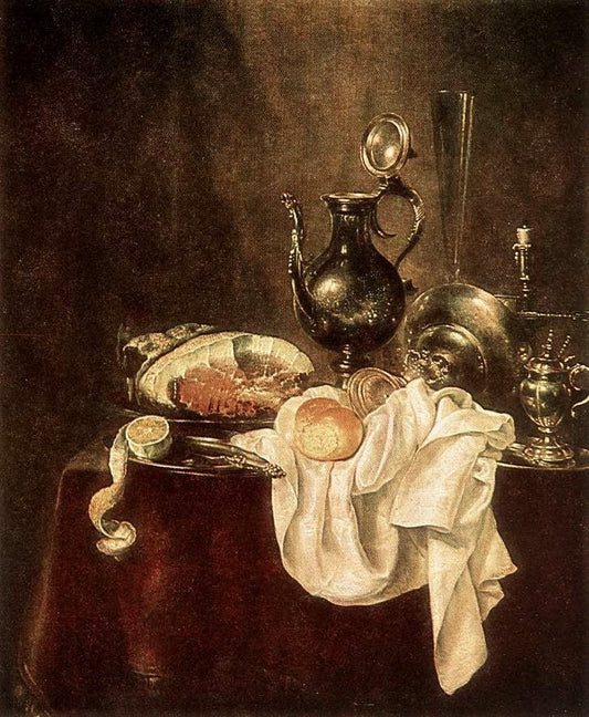 Ham and Silverware, vintage artwork by Willem Claesz. Heda, 12x8" (A4) Poster