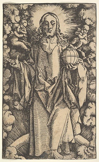 Hans Baldung  1484/85–1545 Strasbourg ):Christ with a Globe 15th–16th Century, vintage artwork, 16x12"(A3) Poster Print