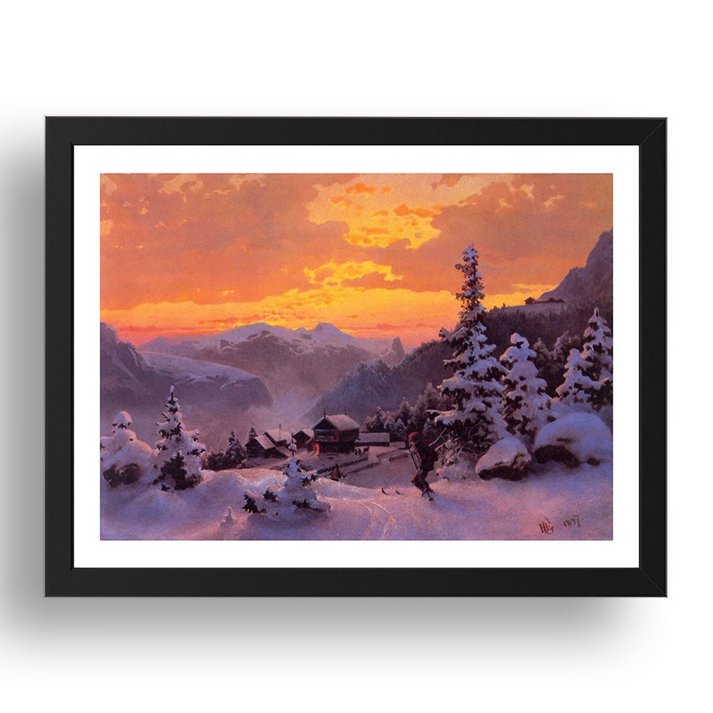 Hans Gude - Winter Afternoon [1847], vintage artwork in A3 (17x13") Black Frame