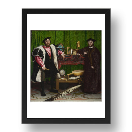 Hans Holbein Younger - The Ambassadors [1533], vintage artwork in A3 (17x13") Black Frame