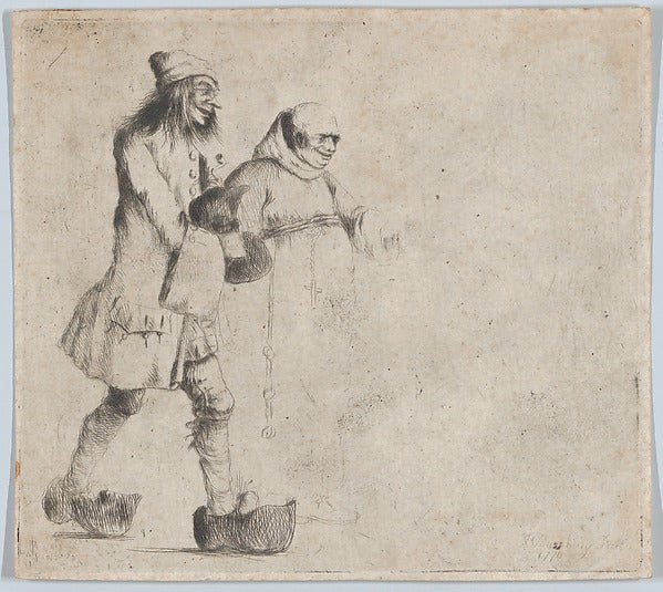 Happy Peasant and Monk 1770-Henry William Bunbury , vintage art, A3 (16x12") Poster Print