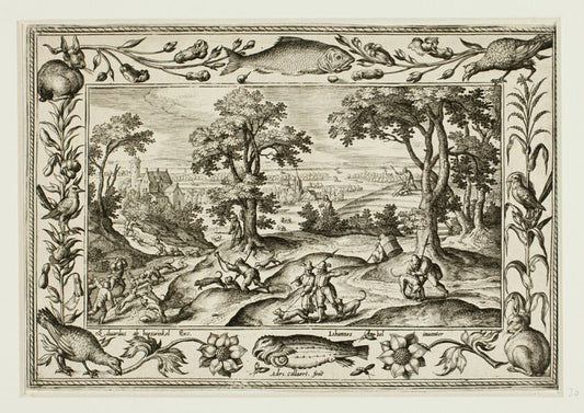 Hare Hunt, from Landscapes with Old and New Testament Scenes and Hunting Scenes by  Adriaen Collaert (Flemish, c. 1560–1618) , 23x16"( A2 size ) Poster Print