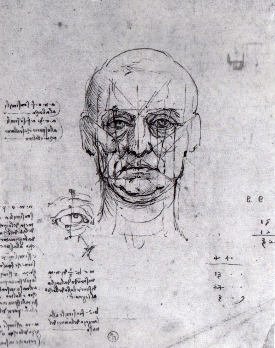 Head and Eyes - Study of Proportions, vintage artwork by Leonardo da Vinci, A3 (16x12") Poster Print