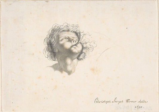 Head of a Putto 1690-Christoph Joseph Werner , vintage art, A3 (16x12") Poster Print
