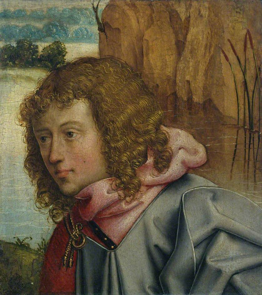 Head of a Saint Against a Landscape (fragment) from the Master of Saint Bartholomew Altarpiece, vintage artwork by Master of the Saint Bartholomew Altarpiece, A3 (16x12") Poster Print