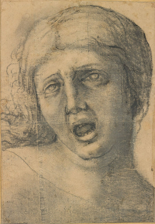 Head of a Woman Crying Out, vintage artwork by Attributed to Correggio, A3 (16x12") Poster Print