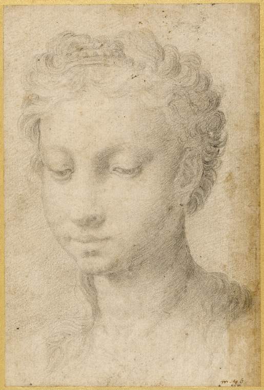 Head of a Woman Looking Down, vintage artwork by Girolamo Mazzola Bedoli, A3 (16x12") Poster Print