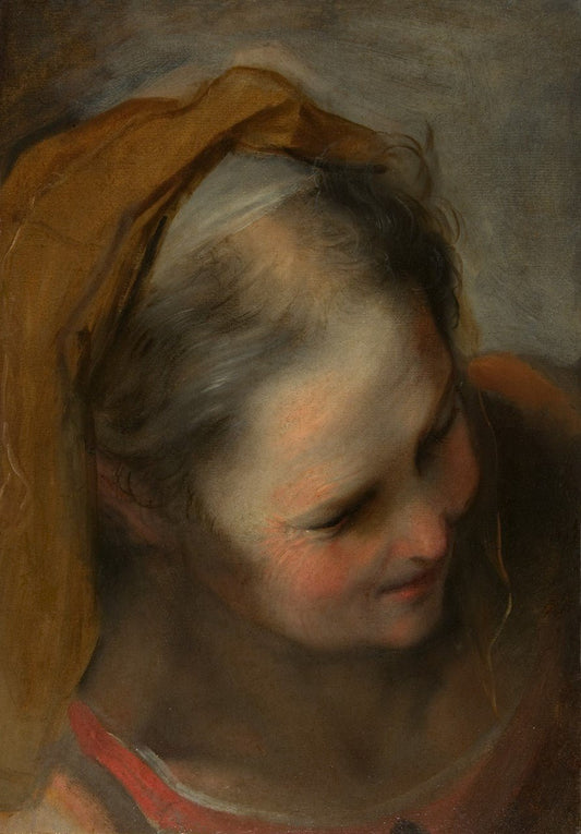 Head of an Old Woman Looking to Lower Right, vintage artwork by Federico Barocci, 12x8" (A4) Poster
