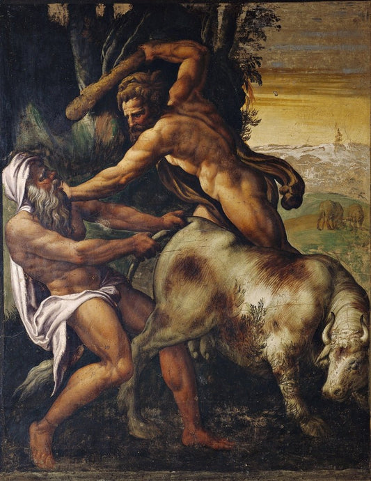 Hercules and Cacus, vintage artwork by Attributed to Niccolò dell' Abbate, A3 (16x12") Poster Print