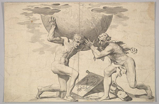 Hercules Assisting Atlas-Claude Mellan , vintage art, A3 (16x12") Poster Print