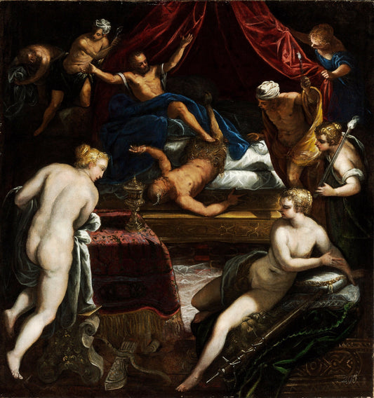 Hercules Expelling the Faun from Omphale's Bed, vintage artwork by Tintoretto, A3 (16x12") Poster Print