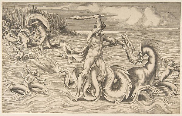 Hercules fight adragon in the centre  Achelous carrying off De, vintage art, A3 (16x12") Poster Print